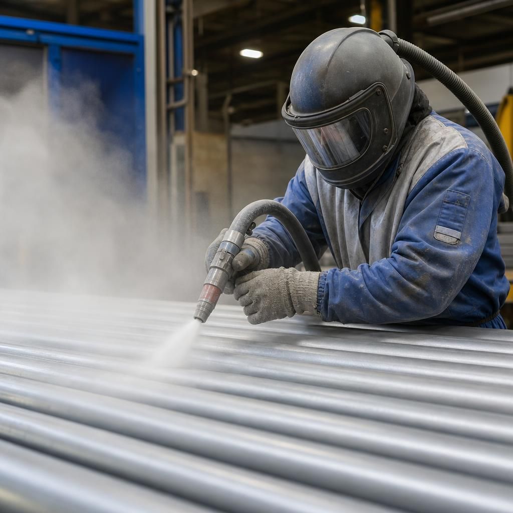Inspector evaluating scaffold tube surface quality