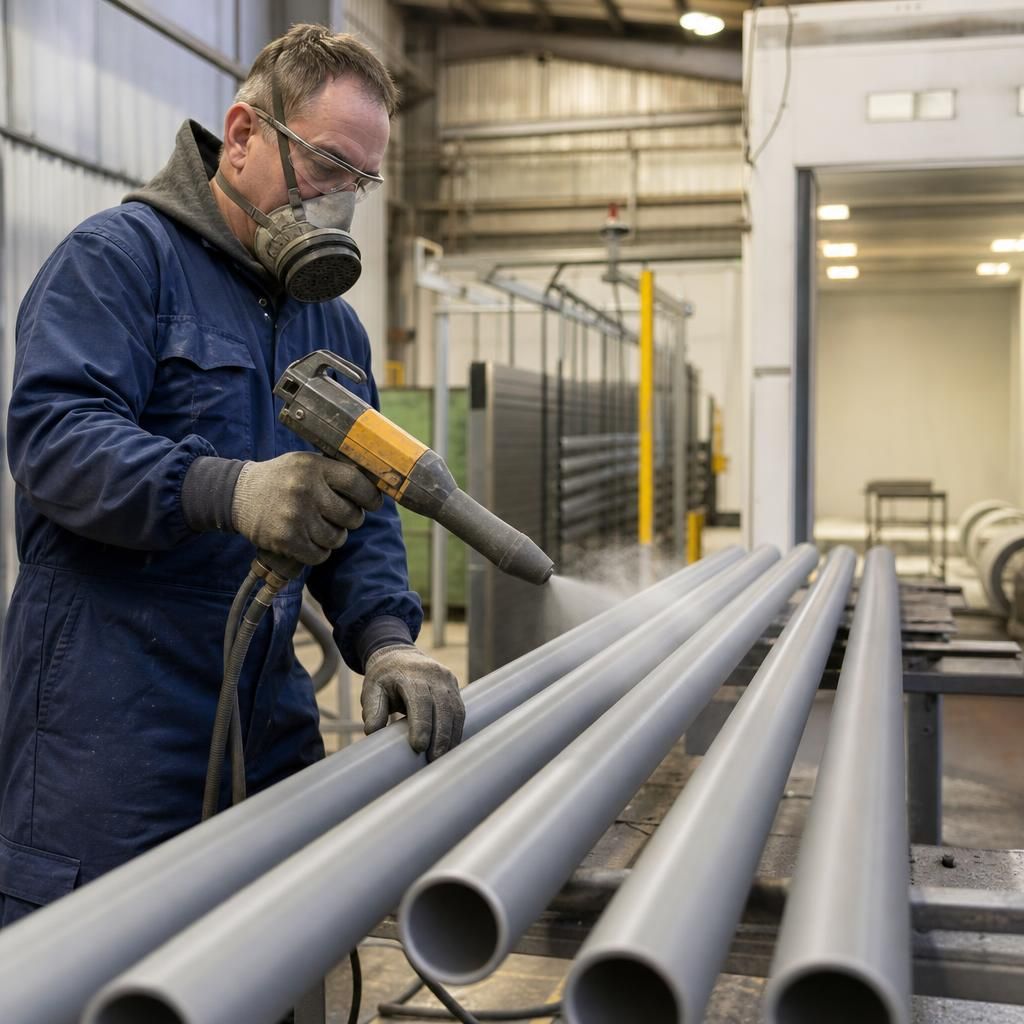 Stacked scaffold tubes ready for powder coating