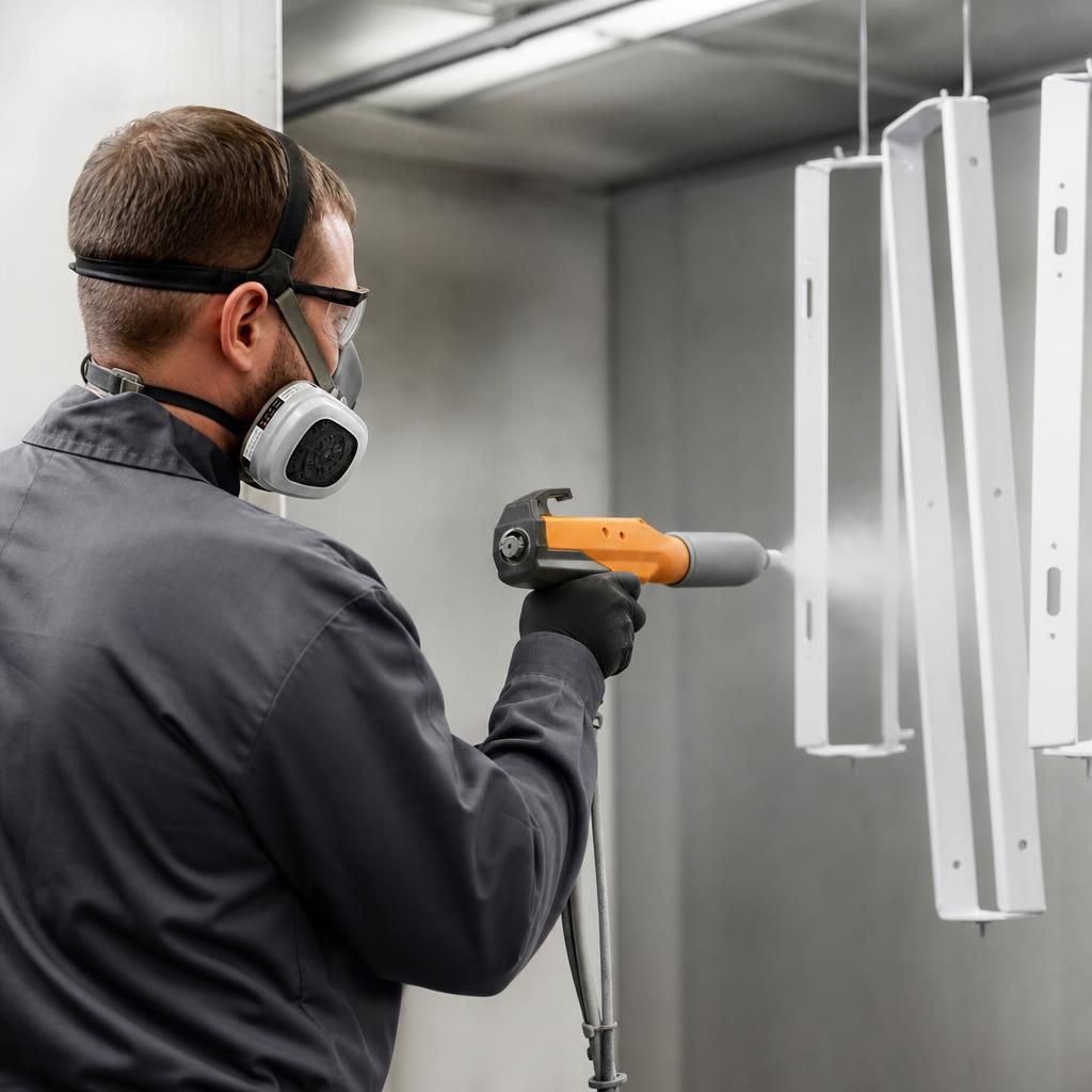 Electrostatic Powder Coating In Progress