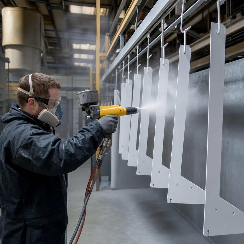 Box feed powder coating gun in action