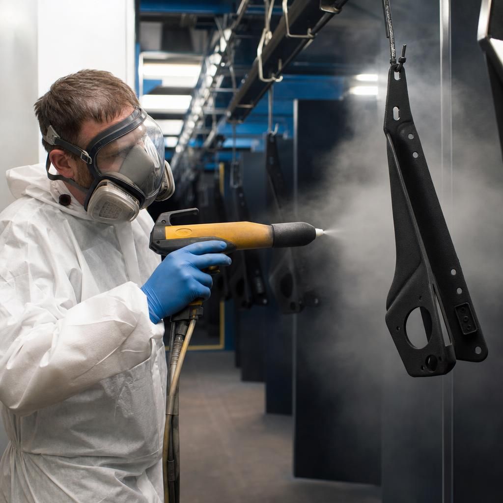 Metal components inside a curing oven