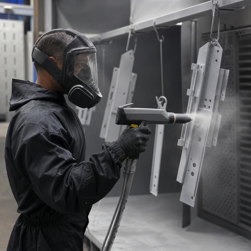 Sandblasting equipment in operation