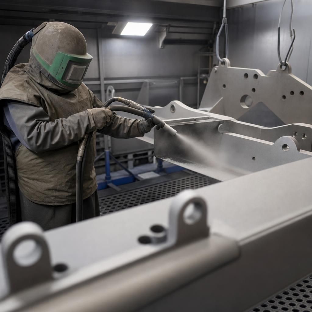 Sandblasting process effectively cleaning metal surface