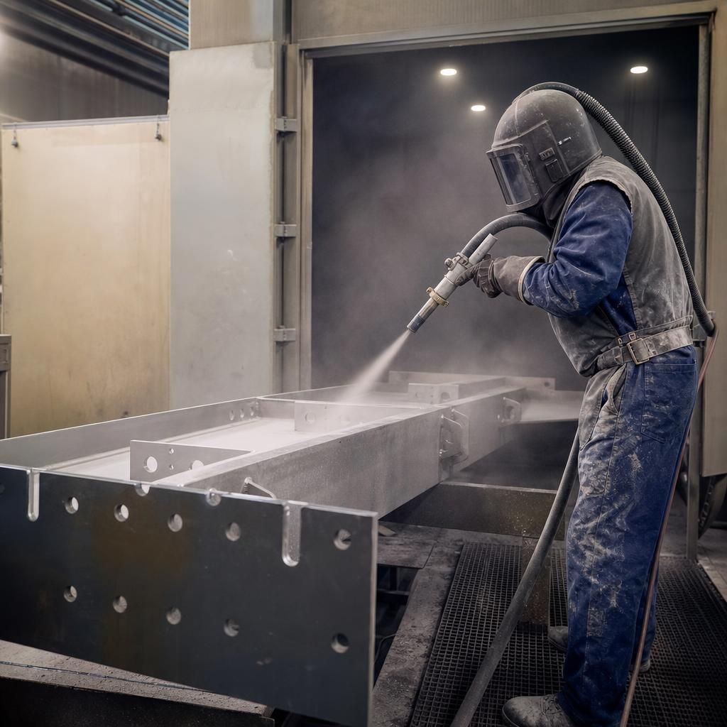 High-precision sandblasting machine in action