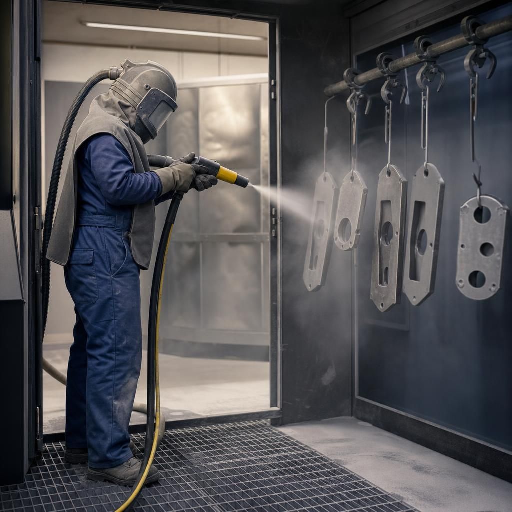 Team member inspecting coated component