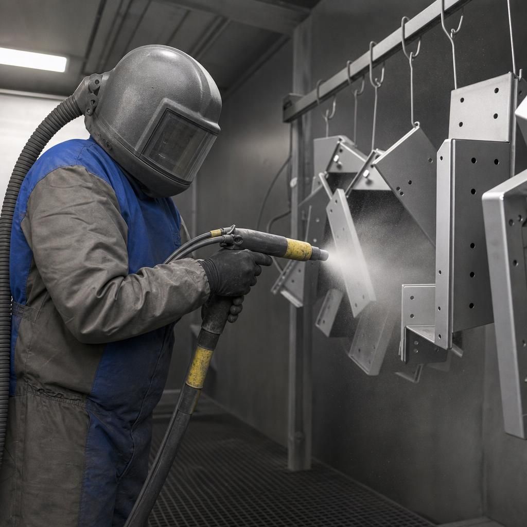 Shot blasting equipment in action