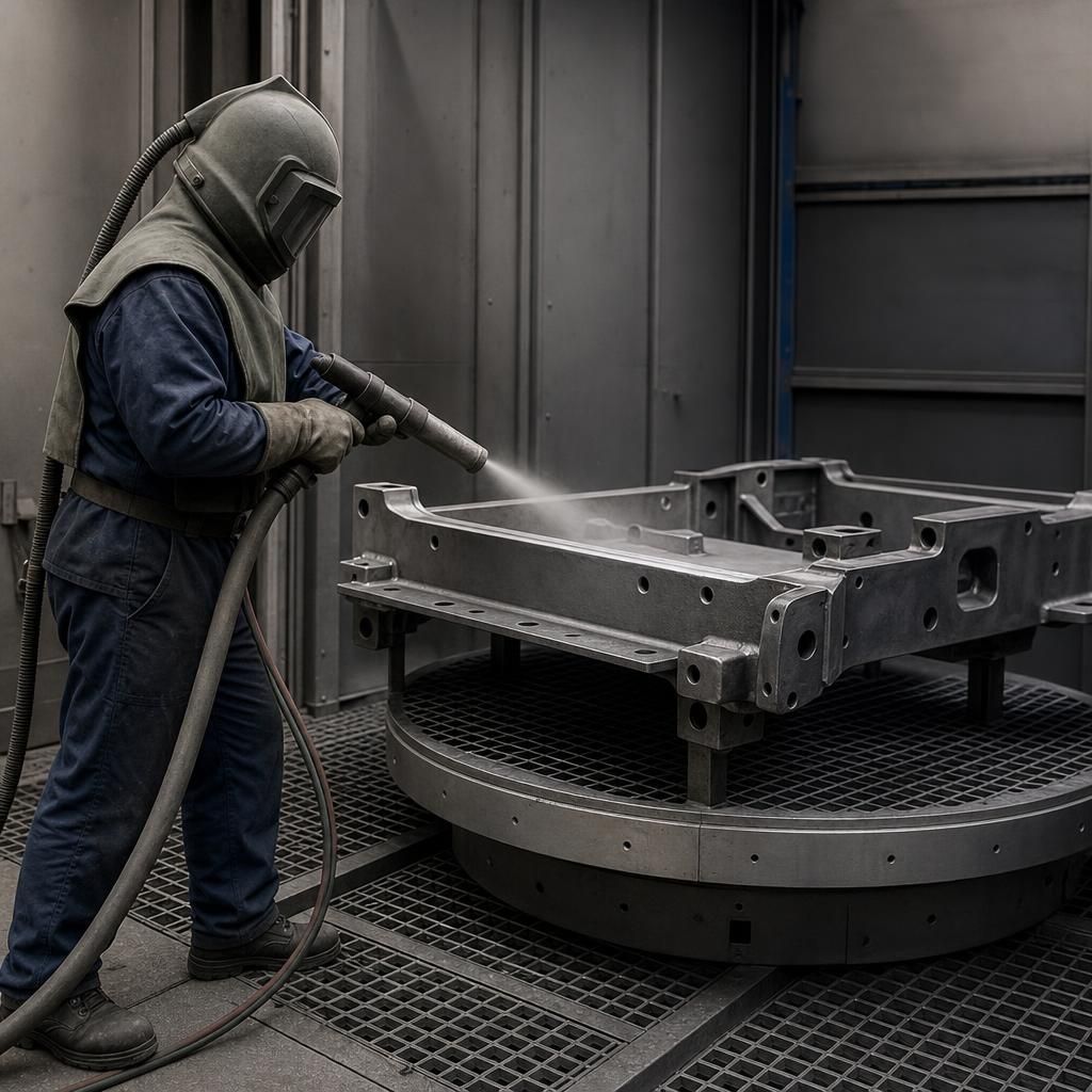 Operator conducting shot blasting with protective gear