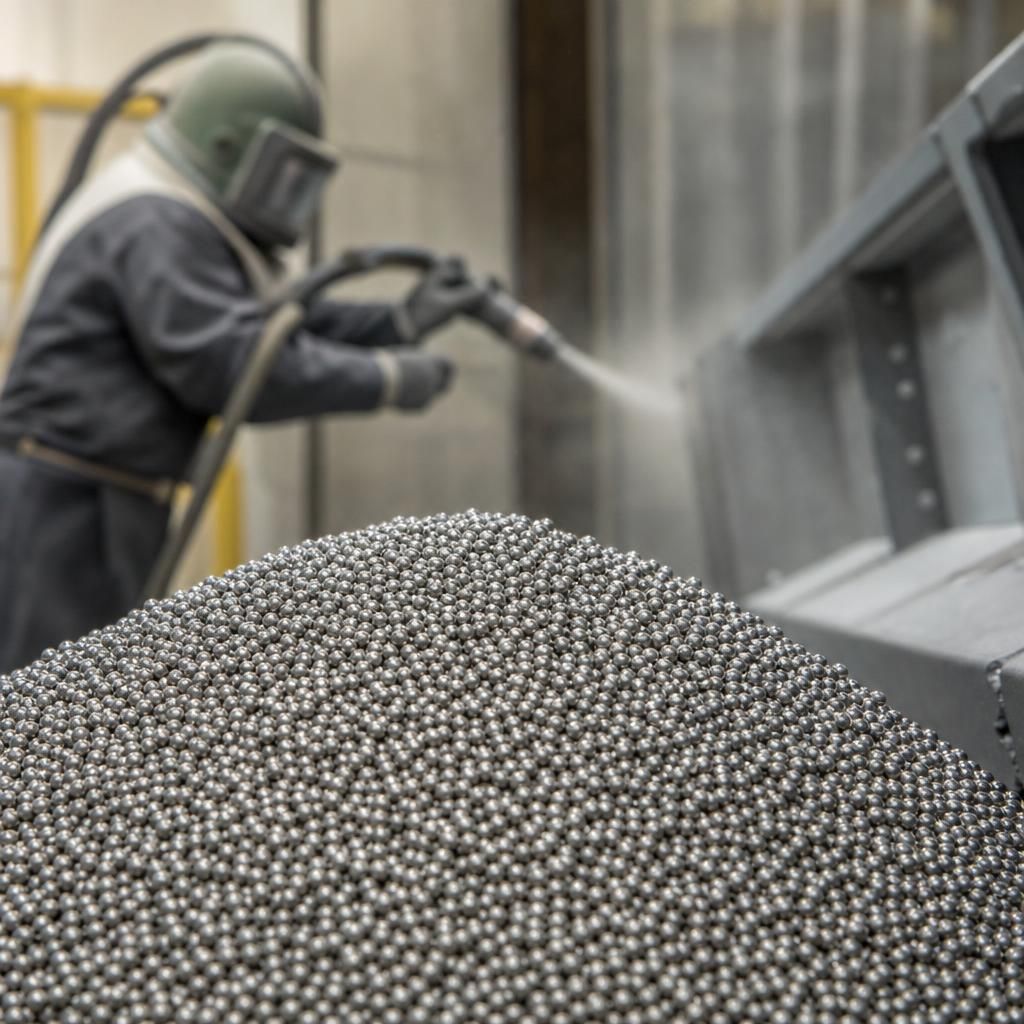 Close-up of stainless steel shot media