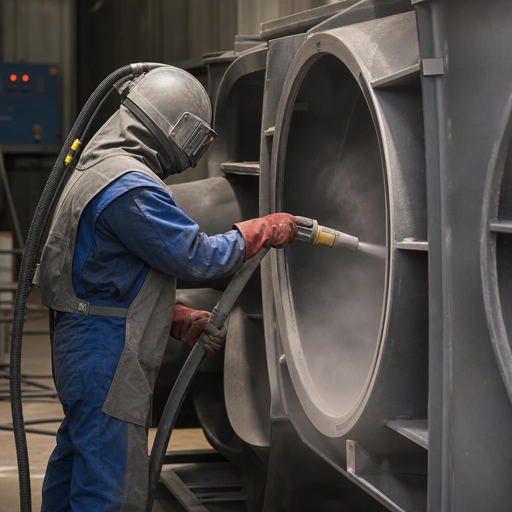 Close-up of abrasive media used in sandblasting