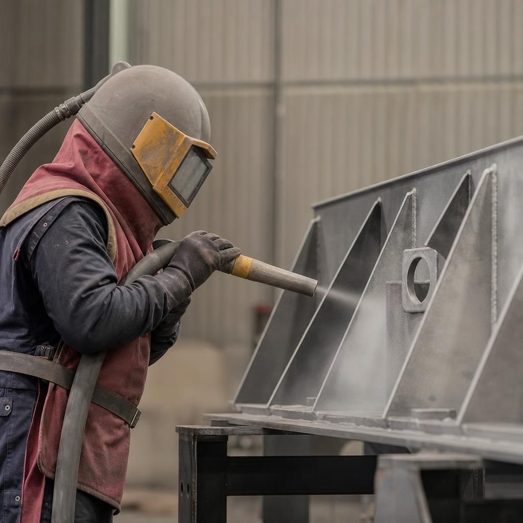 Industrial facility with sandblasting equipment