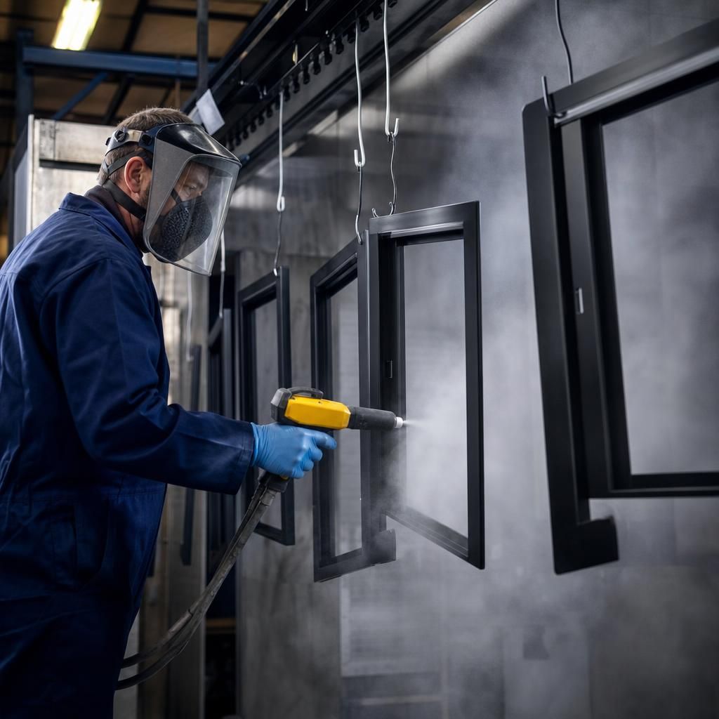 Large-scale powder coating application