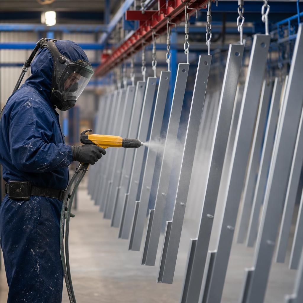 Metal component with custom powder coating finish
