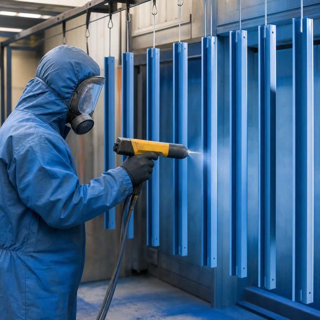 A professional inspecting powder coated metal