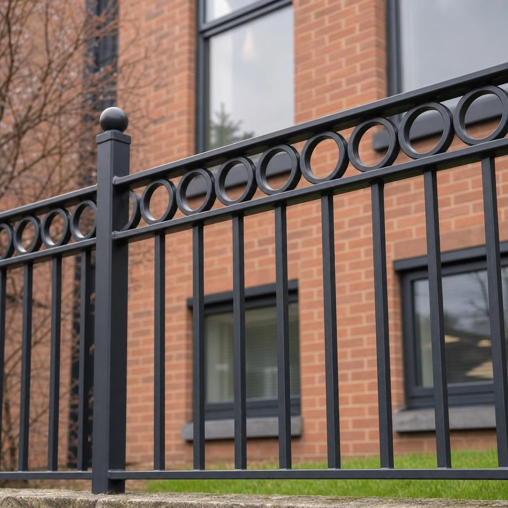 Powder coated steel railing resisting weather