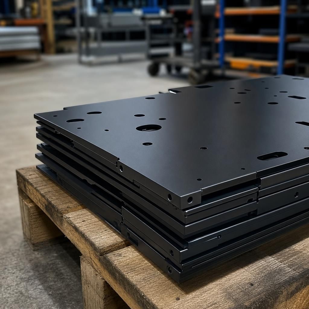 Metal components before and after powder coating