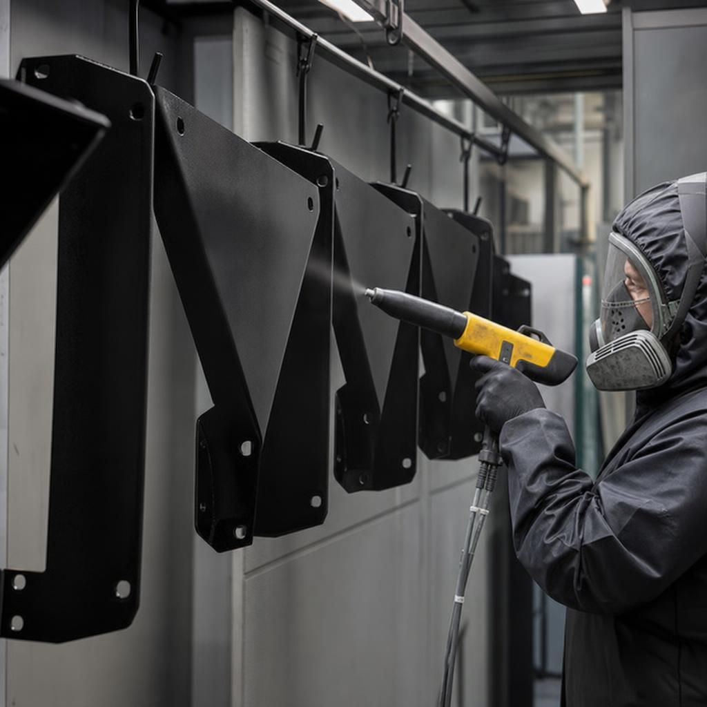 Time-lapse showing a metal part being powder-coated