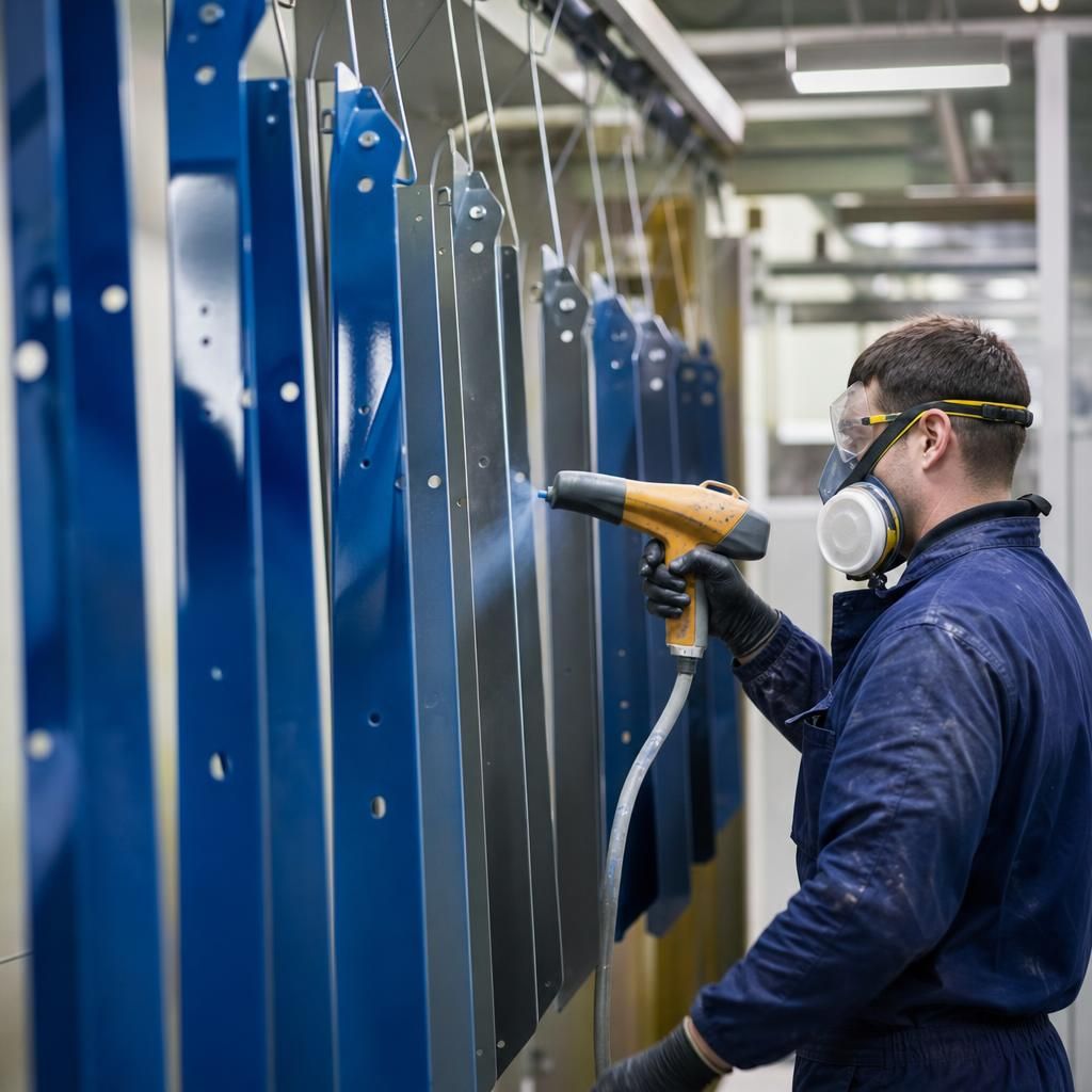 Powder coating application process on metal part