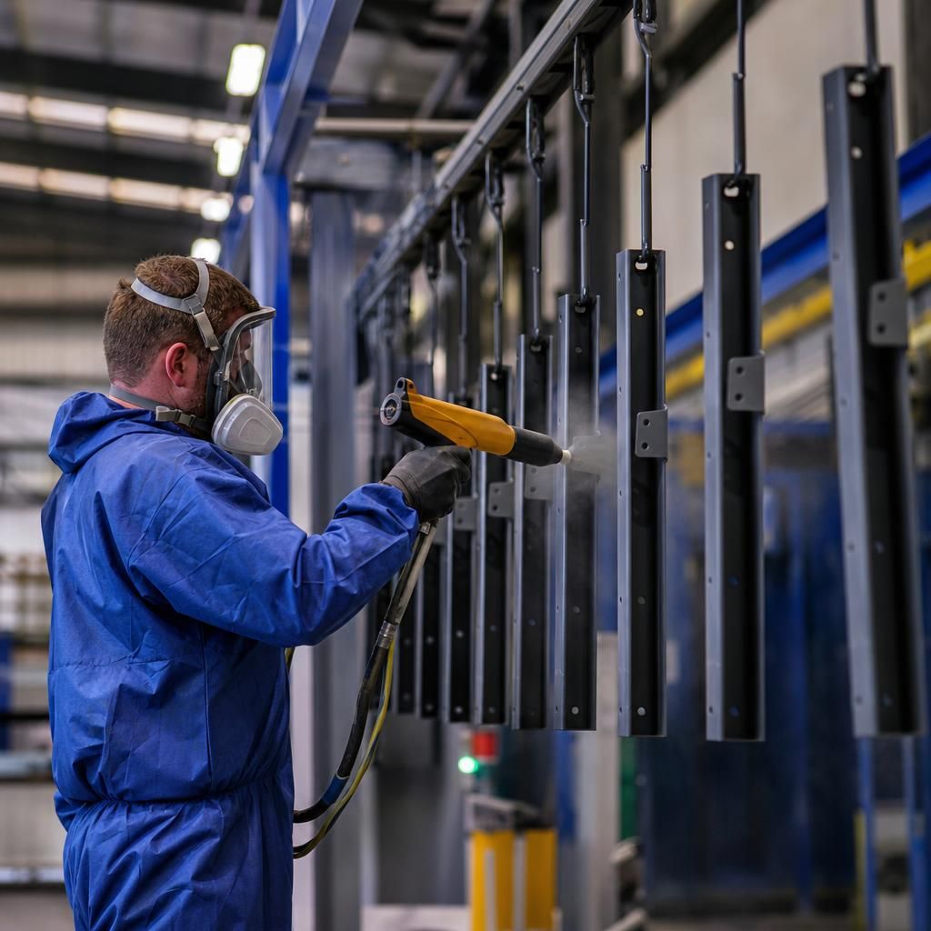 Metal part demonstrating smooth powder-coated finish