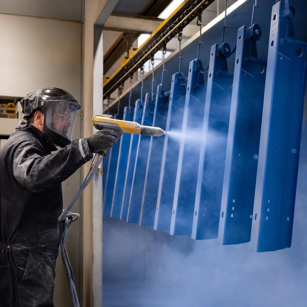 Technician applying VOC-free powder coating