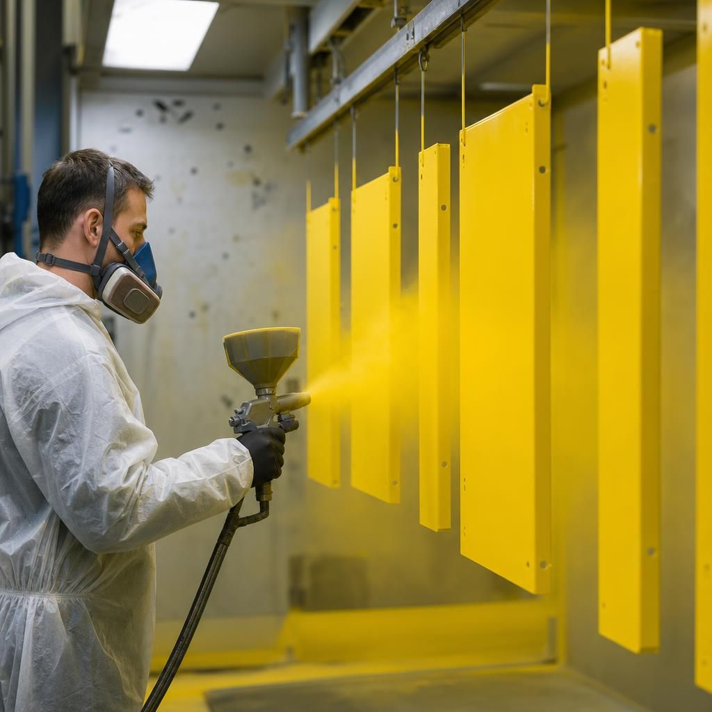Variety of powder coating colours and finishes on display