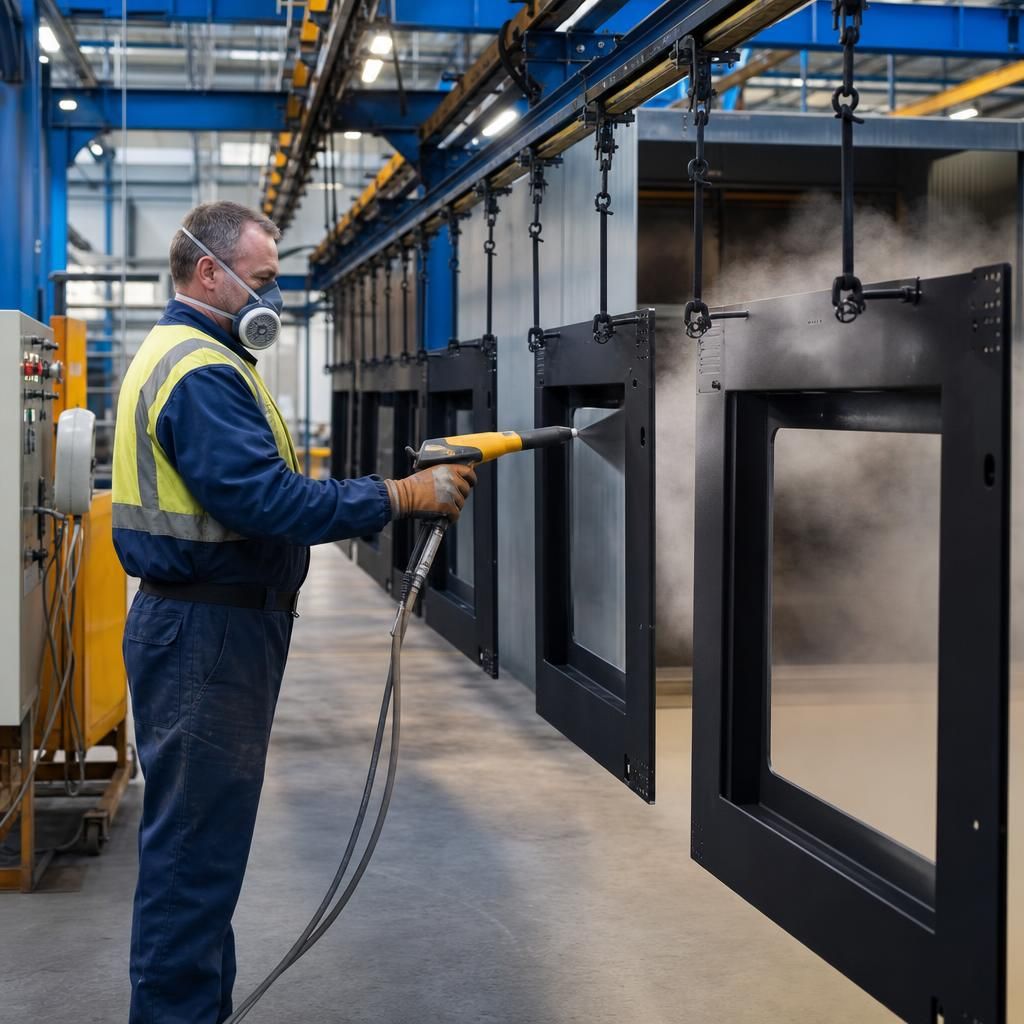 Illustration of powder coating electrostatic process