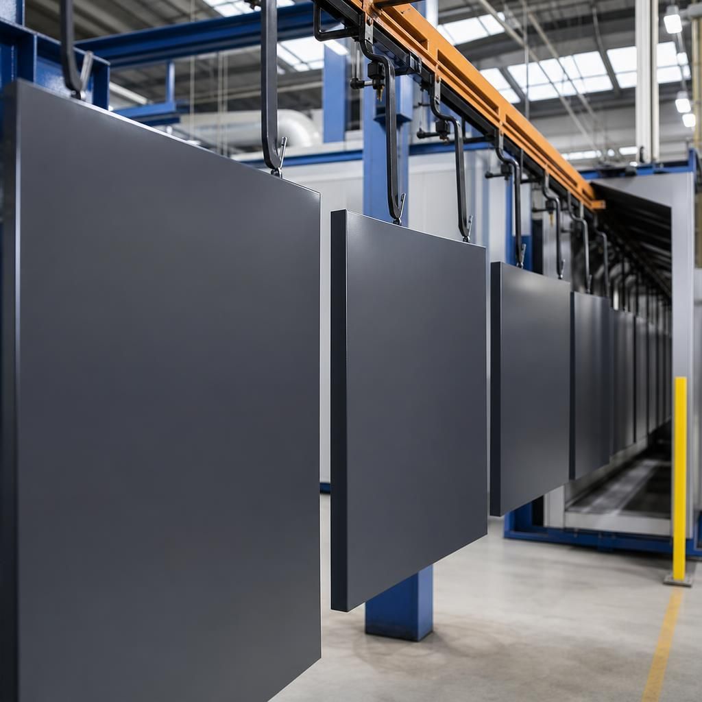 Close-up of powder coating process