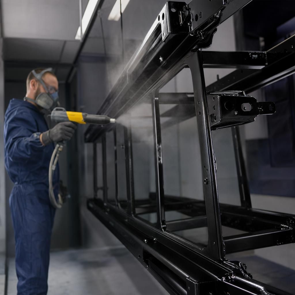 Metal Chassis Undergoing Powder Coating