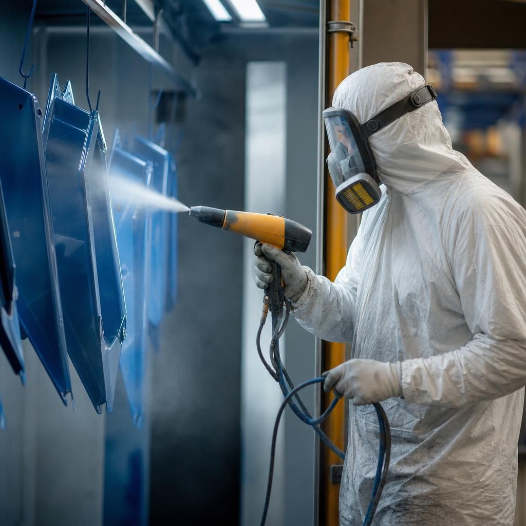 Automotive industry applying protective powder coating