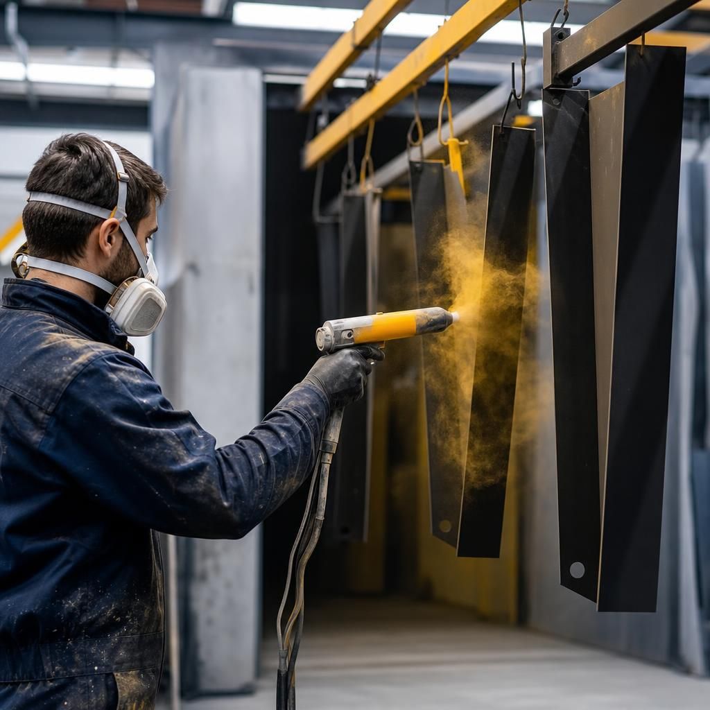 Powder-coated steel in a construction site