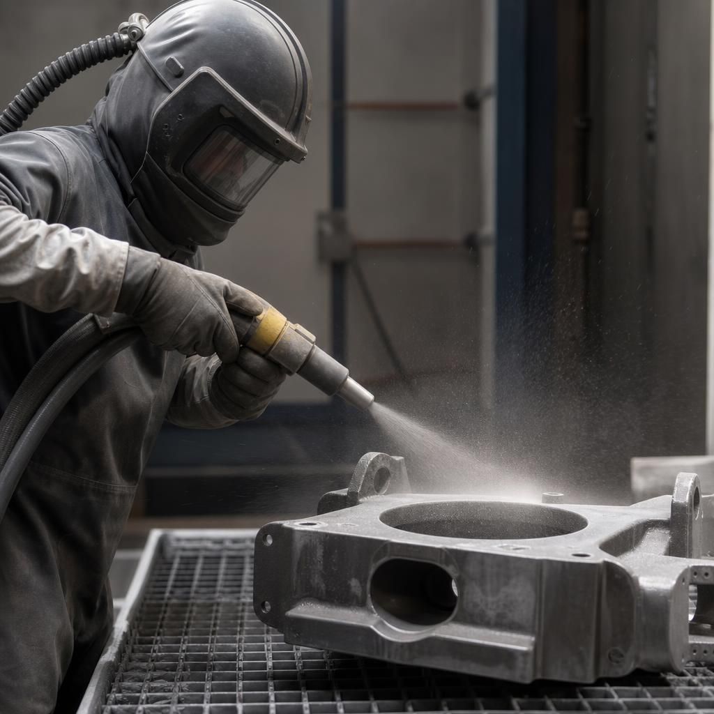 A technician applying a solvent-based cleaner to metal parts