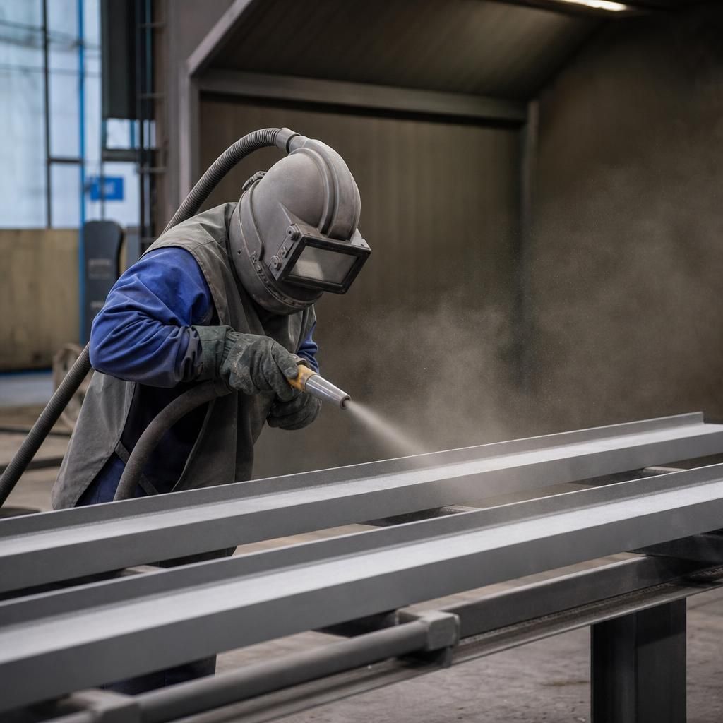 Presentation of different grit materials for blasting