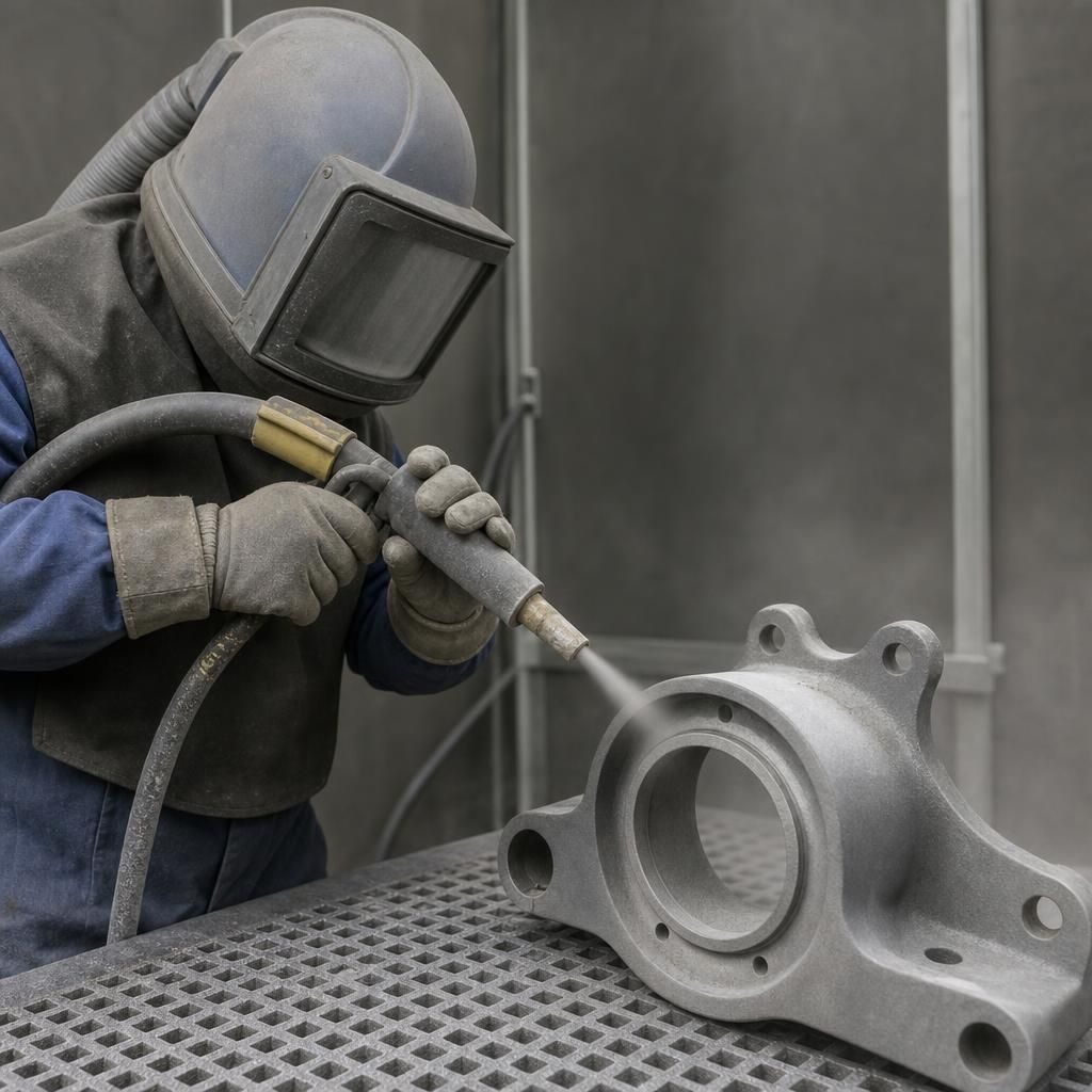Operator controlling sandblasting process