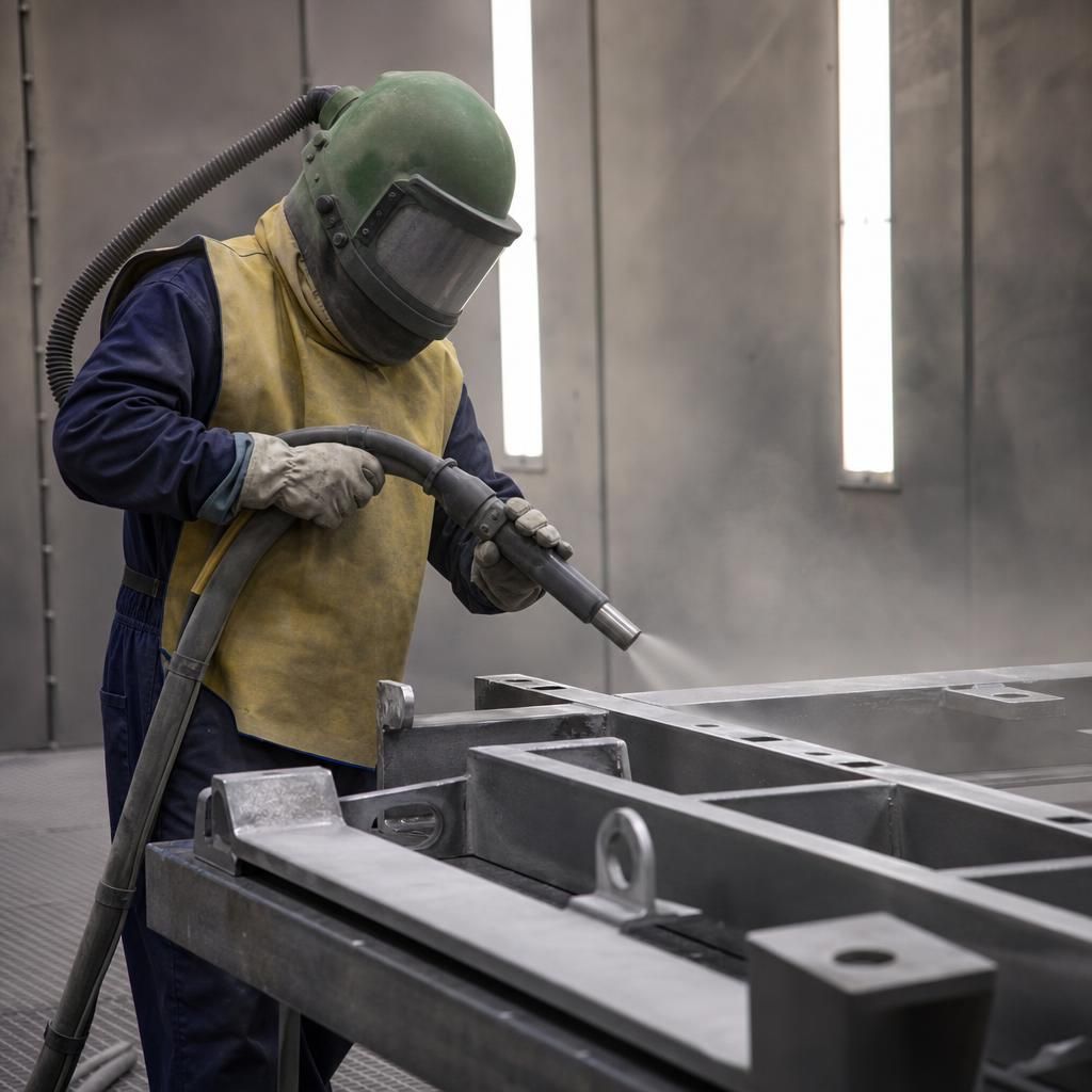 Man inspecting sandblasted metal part