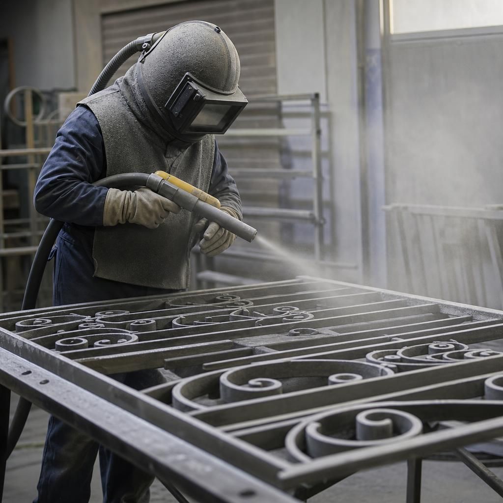 Wrought iron gate before and after sandblasting