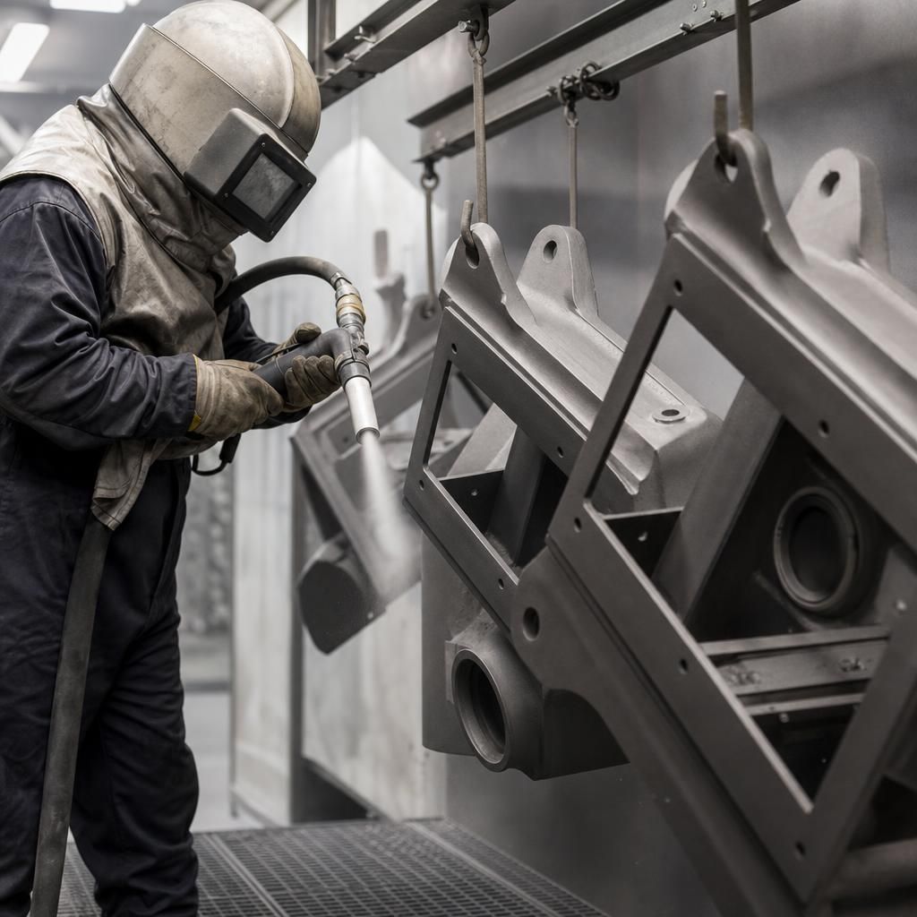 Steel Components Undergoing Shot Blasting